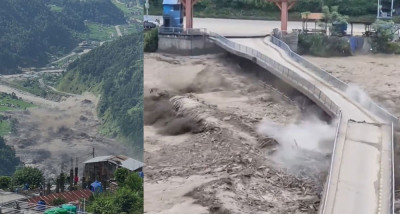  रसुवा बाढीको कारण हिमपहिरो : लेन्दे खोलामा चौध महिनाभित्र दुई पटक भीषण बाढी 