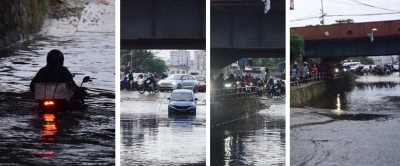  थापाथली करिडोरमा ढल निकासको पाइप फुट्दा सडक जलमग्न, सवारी आवागमन प्रभावित 