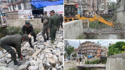  कालीमाटीस्थित मनमती खोलामाथिका अवैध संरचनाहरु महानगरले हटायो 