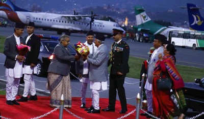  राष्ट्रपति पौडेल स्वदेश फिर्ता, उपराष्ट्रपति र प्रधानमन्त्रीले गरे विमानस्थलमा स्वागत 