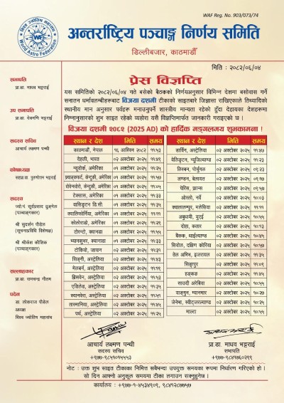  कुन देशमा कति बजे दसैँको टीका लगाउने, यस्तो छ साईत 