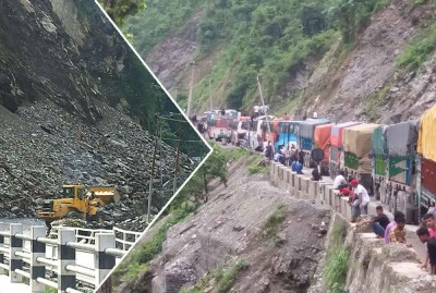 ६ घण्टाको प्रयासपछि तुइनखोलाको पहिरो पन्छाइयो, मुग्लिन-नारायणगढ सडक सञ्चालनमा 