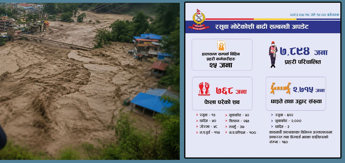भोटेकोसी बाढीले बगाएका ७६८ जनाको शव फेला,  १६० जना उपचारपछि डिस्चार्ज