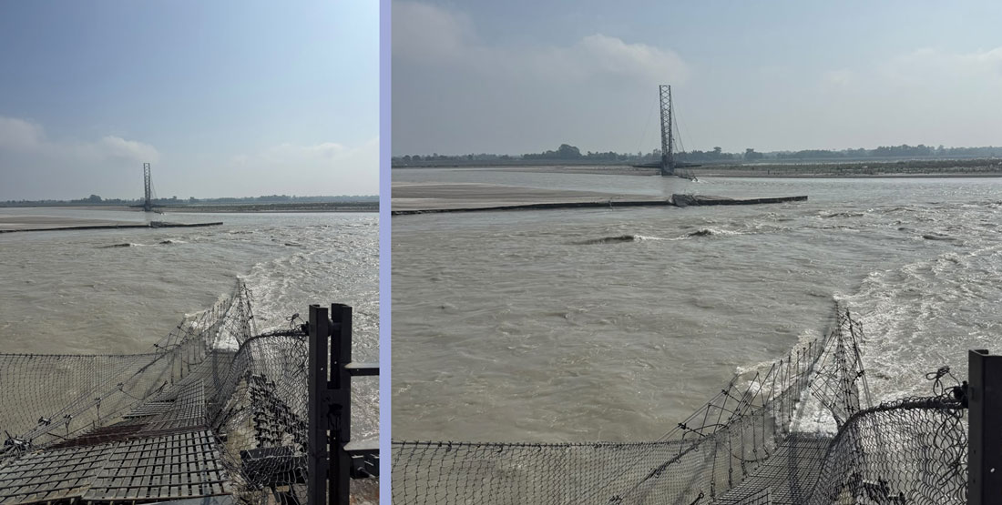 दोधारा-चाँदनी झोलुङ्गे पुलको पिल्लर भत्कियो : प्राविधिक टोलीद्वारा अध्ययन सुरु
