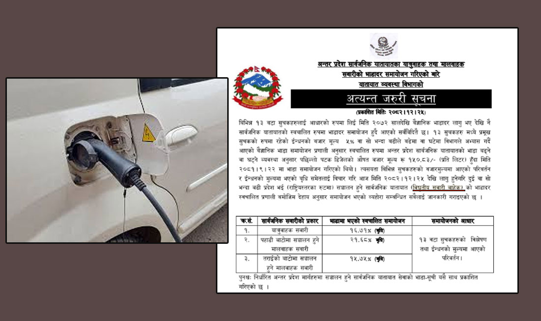 विद्युतीय सवारीसाधनको हकमा वृद्धि भाडादर लागु नहुने